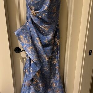 Teri Jon Elegant Blue and Gold Asymmetrical Dress
